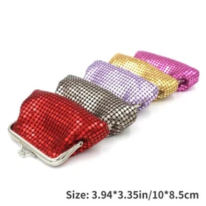 Women Sequin Metal Purse Mini Bag Snap Clasp Pouch Aluminum Wallet Small - Picture 1 of 14