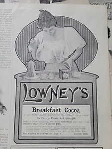 1905 Walter Lowney's Breakfast Cocoa Purity Flavor Strength Vintage Ad - Bild 1 von 1