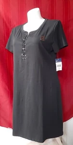 CHAPS Ralph Lauren Black Shift Dress Women's XXL w/Grommeted Lace Up Closure NWT - Picture 1 of 9