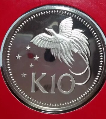 1976 PAPUA NEW GUINEA - 10 KINA - BIRD OF PARADISE - 1.3 Oz SILVER PROOF - OGP - Image 1 of 4