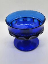 Indiana cobalt blue glass thumbprint Small kings crown footed dishes-4