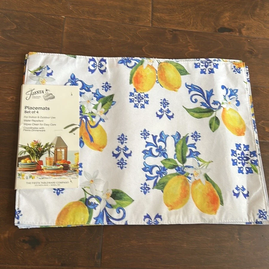 Fiesta Set Of 4 Placemats Lemons Mediterranean Theme Blue New  - Image 1 of 2