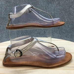 Miu Miu Sandal Womens 40 Silver Thong Open Toe Slingback Casual Patent Leather - Picture 1 of 14