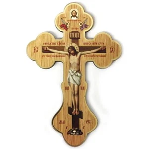 Icono de pared de madera Cruz Crucifixión de Cristo ICXC Skul Angels - Sálvanos - 8"x6" - Imagen 1 de 1