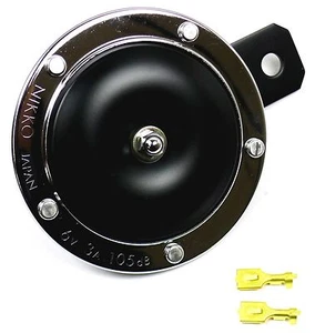 Cuerno de motocicleta NIKKO 6V 6 voltios 3A 105db cromo/negro diapositiva de 3,5 (JAPÓN) - Imagen 1 de 2