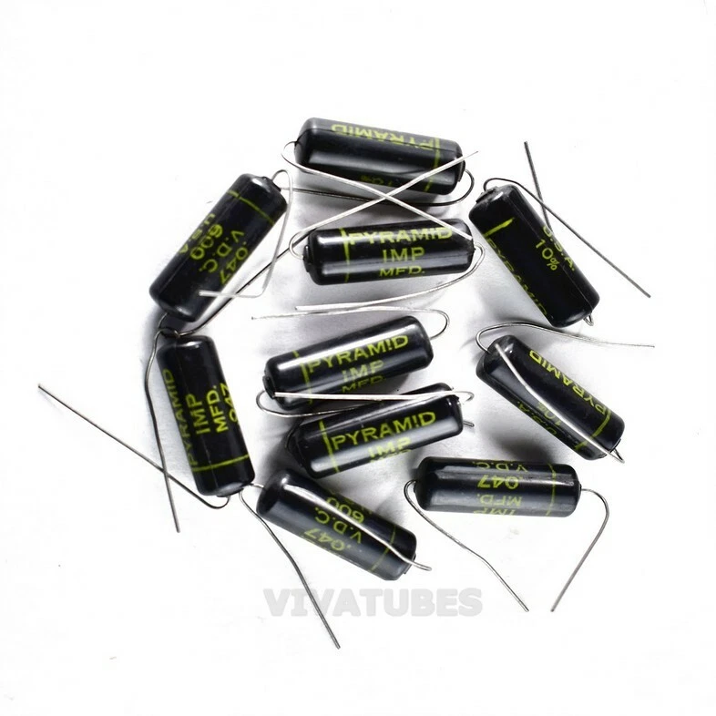 Lot of 10X. Vintage Pyramid 'IMP' Axial Oil Capacitor .047uF @ 600V Black Beauty - Image 1 of 1