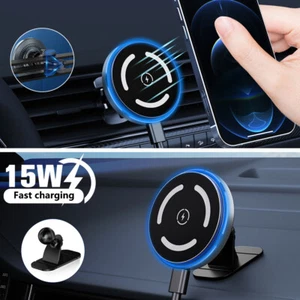 MagSafe Car Mount Air Vent/Dashboard Magnetic Phone Holder 15W Wireless Charger - Picture 1 of 15