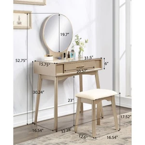 Contemporary Wood Vanity and Stool Set for Bedroom - Picture 1 of 5