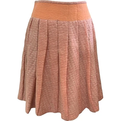 Miu Miu Coral Orange Textured Pleated Midi Skirt Thick Waist - Size 40 - Image 1 of 4
