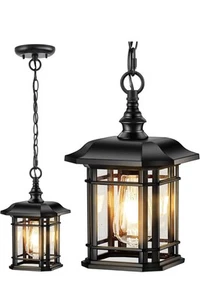 VIANIS Outdoor Pendant Light for Porch, Black Exterior Hanging Lantern Outdoor - Picture 1 of 12