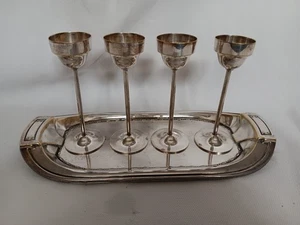 Art Deco Likörset Likörbecher auf Tablett Metall versilbert gepunzt - Picture 1 of 14