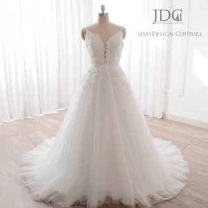 Straps Heavy Pearl Beaded Wedding Gown Lace Bridal Dress Custom made Ivory 2-28w - Picture 1 of 10