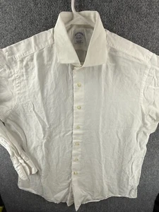 Brooks Brothers Hemd Baumwolle Leinenmischung weiß 17 36 USA Italy gewebt Knopfleiste - Bild 1 von 18