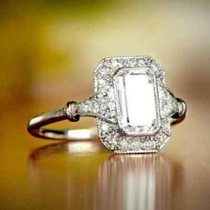Art Deco Estate 2.75Ct Lab-Created Diamond Engagement Ring 14K White Gold Finish - Picture 1 of 4