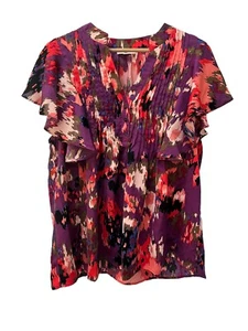 Entro Women's Sz XL Blouse Multi-color Tiered Pleated Ruffle Short Sleeve Shirt - Picture 1 of 6