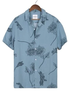 YOUNGLA Herren mittelblaues Hawaiihemd kurzarm 100% Viskos Knopfleiste - Bild 1 von 8