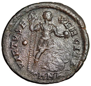 Theodosius I AE2 "Fuß auf Gefangenschaft, Pellet im Feld" Nicomedia sehr selten - Bild 1 von 5