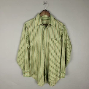 Vintage Arrow Dress Shirt Mens Medium 15.5 Green Brown Striped Sanforized 50s - Picture 1 of 12