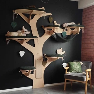 Cat tree tower. Wall mounted climb shelves: beds, hammock, scratching post, toys - Picture 1 of 19