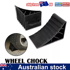 2x Heavy Duty Rubber Wheel Chock Tough Chocks Stops Car Trailer Boat Caravan & - Picture 1 of 6