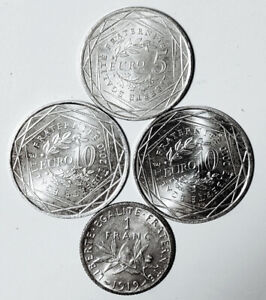 2 x 10 Euros Silver Island French 5 Euros Sower 1 Franc 1919