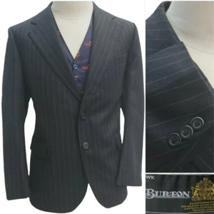 WK Burton Black Striped Blazer Mens 42S Wool Suit Jacket Majesty Queen Montague - Picture 1 of 12