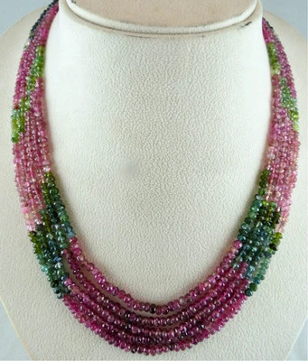 Natural Shaded Multi Tourmaline Faceted Round Beads Necklace 289 Ct 5 L - Image 1 of 4