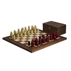 Isle of Lewis Schachset mit II Elfenbein & Rotharz Schachfiguren 3,5 Zoll und Waln - Bild 1 von 9