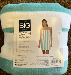 New The Big One Bath Wrap Striped Cotton Quick Dry Adjustable Hook Loop Closure