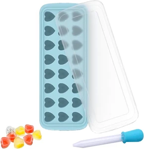 Heart Ice Cube Tray with Lid - Blue Silicone Heart Mold for Cocktails with Silic - Picture 1 of 12