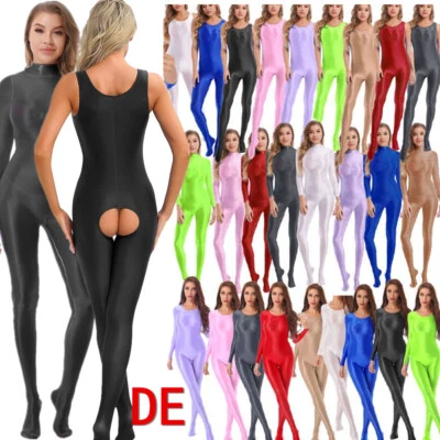 DE iEFiEL Damen Öl Glossy Full Bodysuit High Cut Trikot Sport Yoga Jumpsuit Sexy - Bild 1 von 3