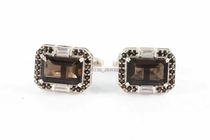 Natural Smoky Quartz Gemstone with 925 Sterling Silver Cufflink #2503 - Picture 1 of 4