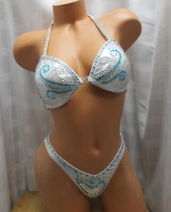 competition FIGURE  posing suit SILVER  hologram 34B CUP  TOP SMALL BOTTOM - Picture 1 of 2