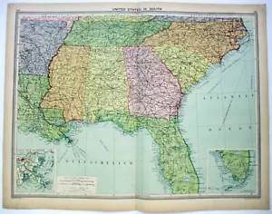 Southern USA - Large Original 1926 Map by George Philip. Vintage - Picture 1 of 4