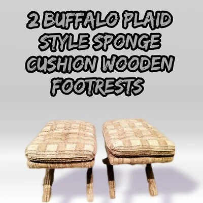 2 Buffalo Plaid Upholstered Sponge Cushion Footstool Rest + Dk GRY Cover - Local - Image 1 of 4