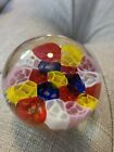 Vintage Art Glass Millefiori Floral Paperweight Multi colors in clear UNIQUE 2"