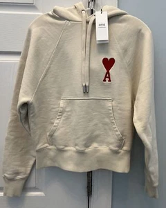 Ami Paris Logo Heart Hoodie Sweatshirt Ivory NWT Size XXS - Picture 1 of 12
