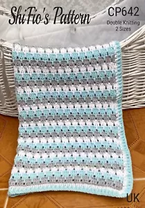 Patrón de ganchillo para manta bebé en doble punto, 2 tallas, CP642 - Imagen 1 de 5