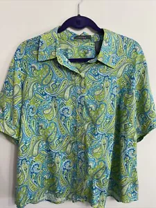Blusa de mujer Liz Claiborne top de seda pequeña verde azul cachemira manga corta talla 2 - Imagen 1 de 17