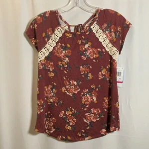 Jolt Blumenmuster Strick Top mit Spitze kurzärmelig Größe XS neu mit Etikett - Bild 1 von 9