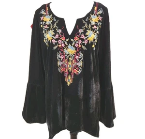 Blusa Solitaire Mujer Terciopelo Top Talla XL Floral Bordada Boho Caprichosa  - Imagen 1 de 9