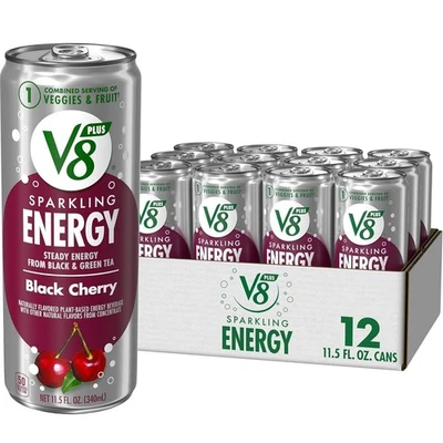 (Paquete de 12) Bebida energética V8 SPARKLING cereza negra con verduras, 11,5 fl oz Foto 1 de 4