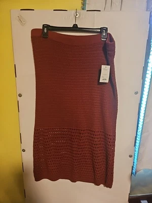 NWT Nine West Women's Size XXL Crochet Knit Midi Sweater Skirt Brown Red - Image 1 of 4