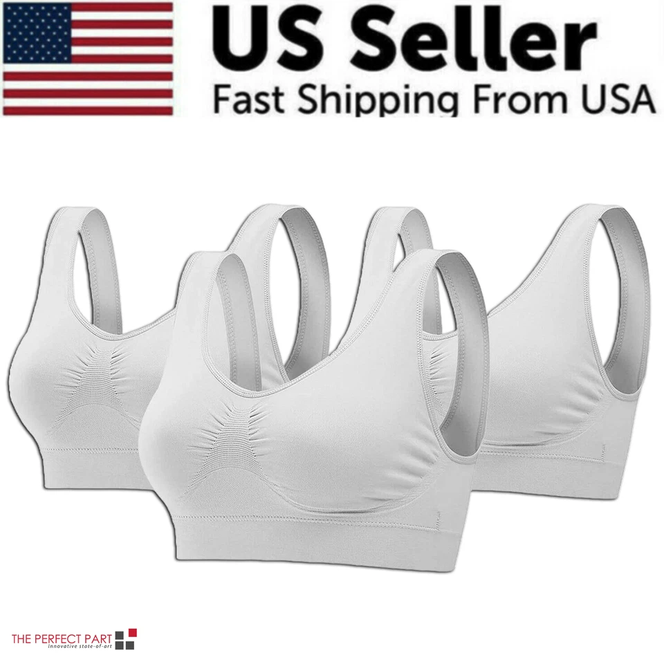 Sport Bras Seamless Wire-Free Light Support Tank Sports Yoga Sleep Bra 3 Pack US - Image 1 of 4