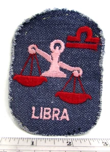 Vintage Libra Denim Jacket Patch Zodiac Astrology September 23 - October 22 - Picture 1 of 3
