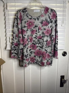 Maglione Alfred Dunner Holiday donna PXL grigio rosa floreale glitter metallizzato - Foto 1 di 15