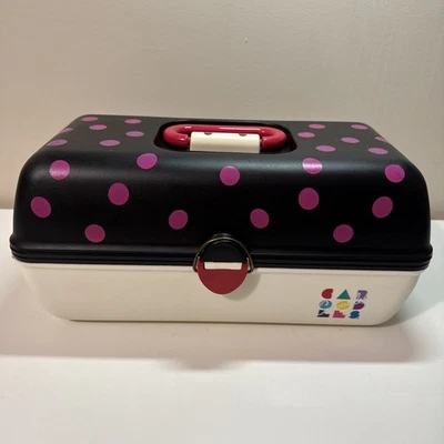Vintage 1990 Caboodles Make Up Carrying Case Black Pink White 3 Section Mirror - Image 1 of 4