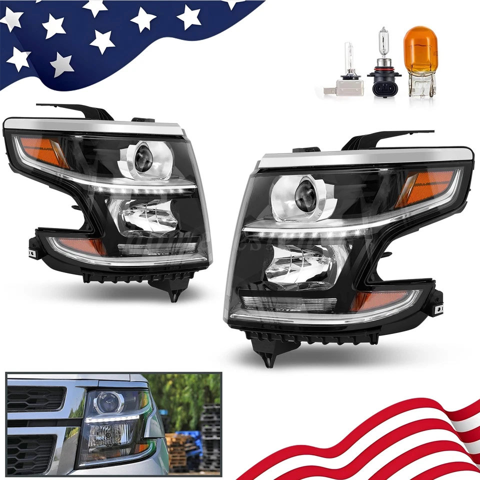 Projector Headlights Fits 2015-2020 Chevy Tahoe Suburban LED Strip Lamps Foto 1 de 4