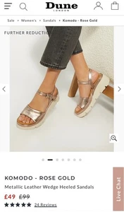 Dune London Komodo Rose Gold leather Flatform Wedge Sandal UK4 worn twice. VGC - Picture 1 of 7