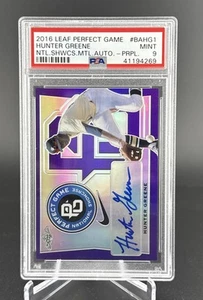 Leaf Perfect Game Nat Showcase Hunter Greene 2016 púrpura 3 de 10 automático PSA como nuevo 9 - Imagen 1 de 2